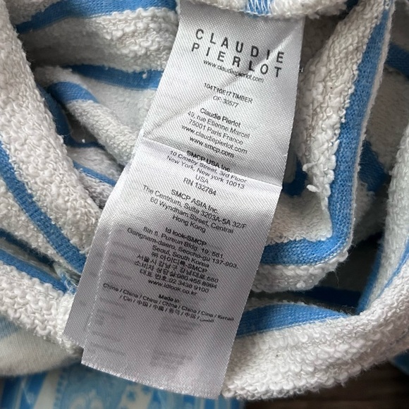 Claudie Pierlot Timber Striped Jersey Mini Dress in White Blue Sz 2 - Picture 10 of 10